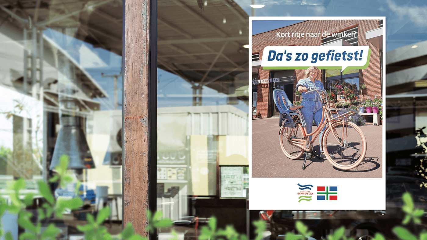 Poster met "Kort ritje naar de winkel? Da's zo gefietst"