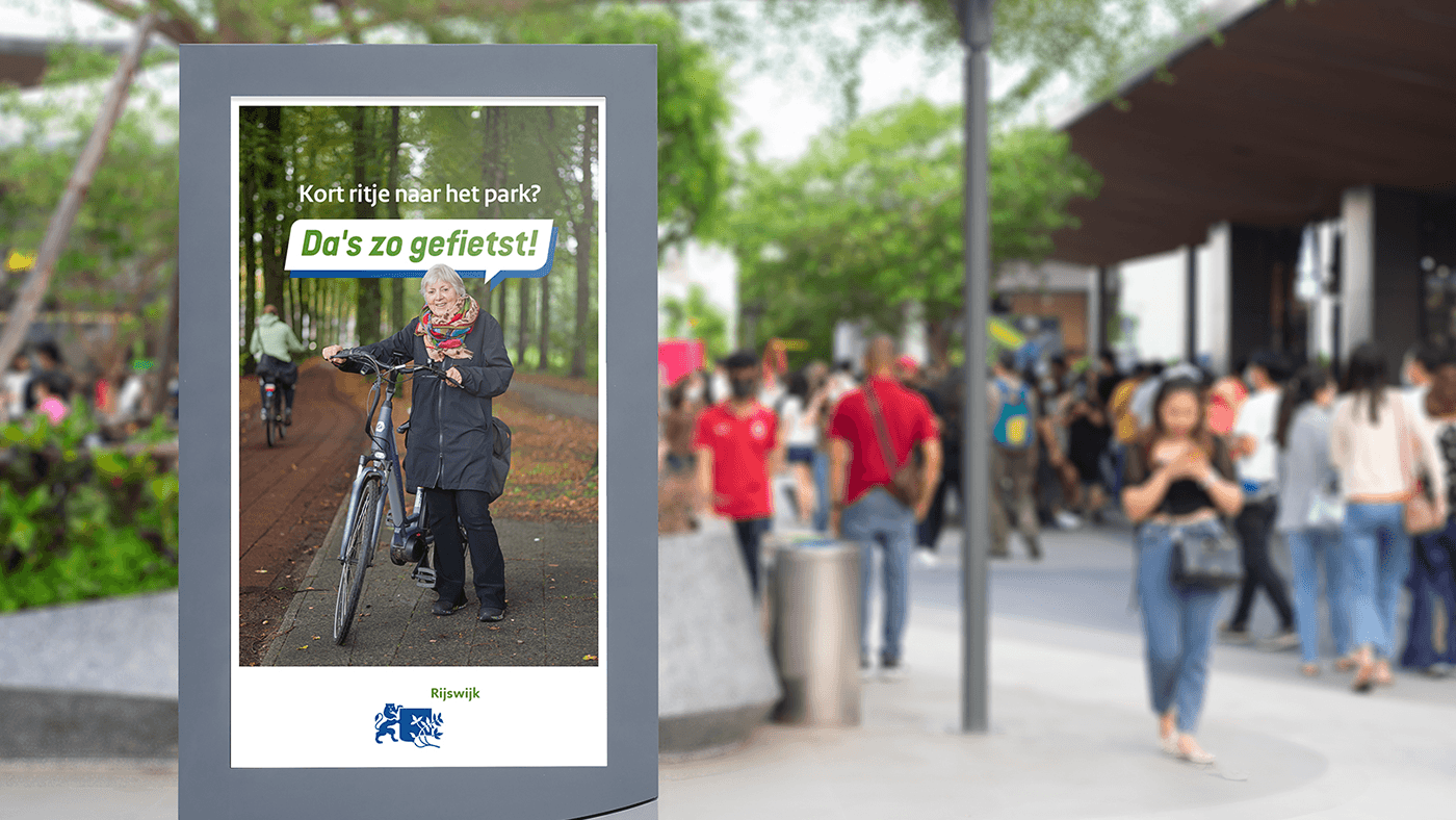 Display met "Kort ritje naar het park? Da's zo gefietst"
