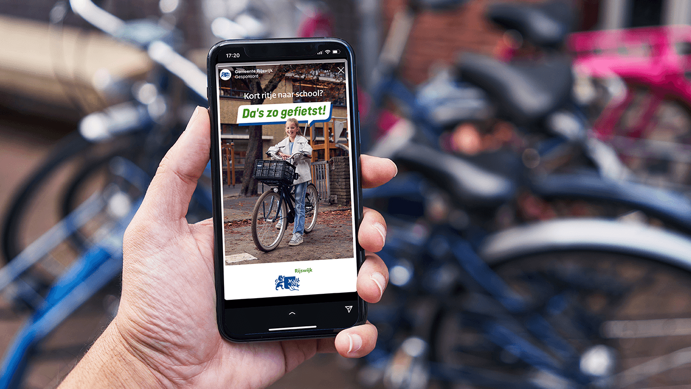 Op mobiel een advertentie op een story van Da's zo gefietst