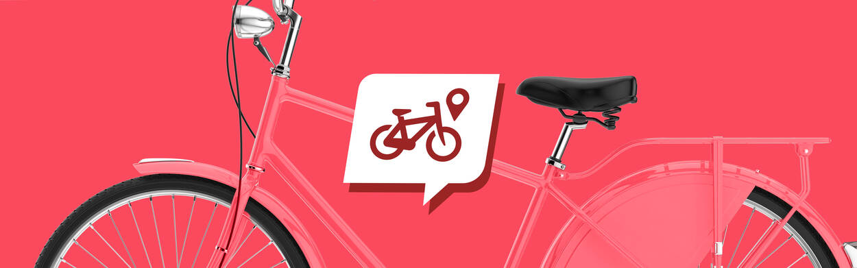 Fiets met een kaart waarop een icoon van een fiets is afgebeeld